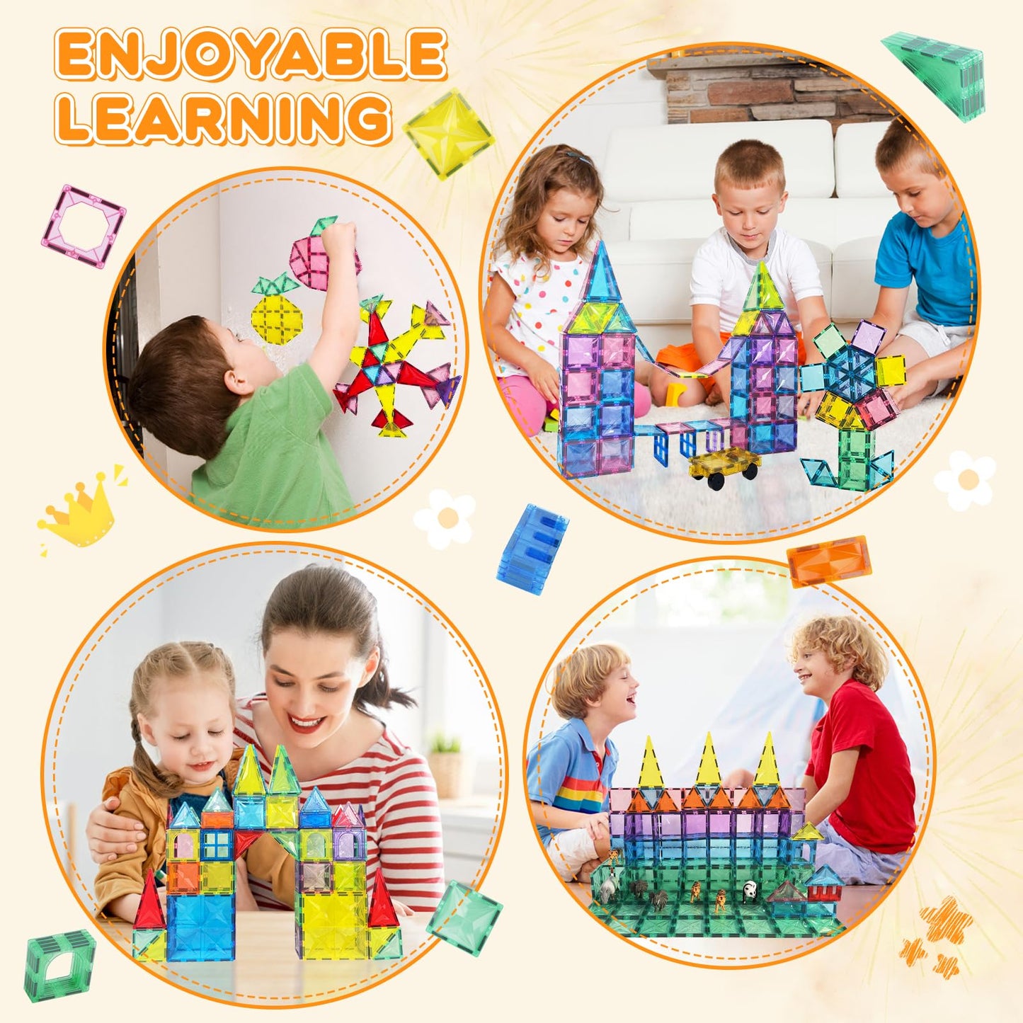 Paaxido 130PCS Magnetic Tiles with 2 Cars – 4D Diamond STEM Building Set