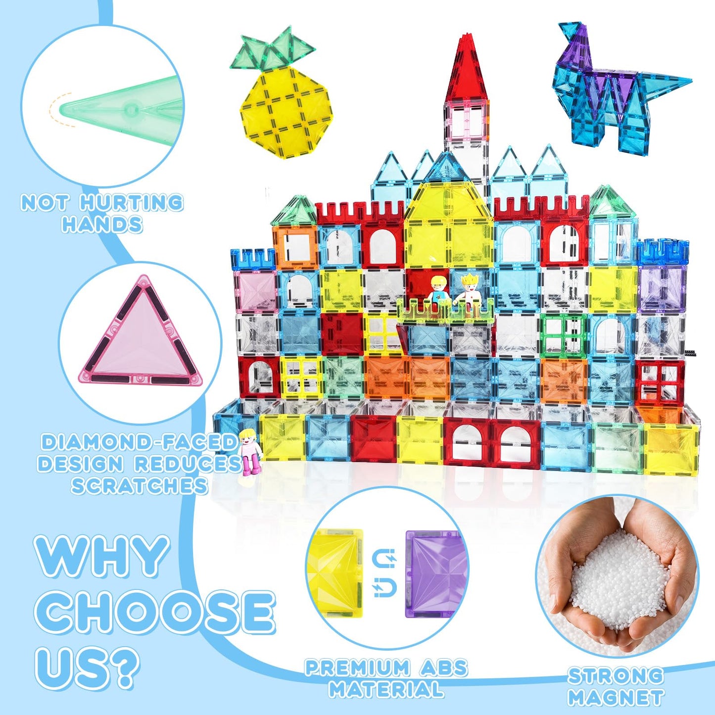 Paaxido Magnetic Tiles 100PCS – 4D Diamond STEM Blocks for Kids 3-8