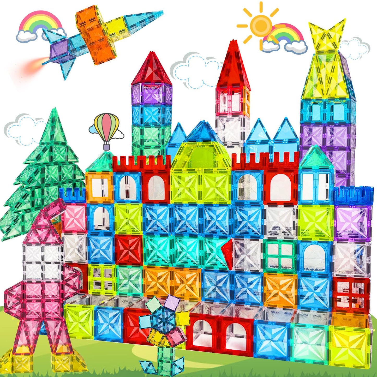 Paaxido Magnetic Tiles 100PCS – 4D Diamond STEM Blocks for Kids 3-8