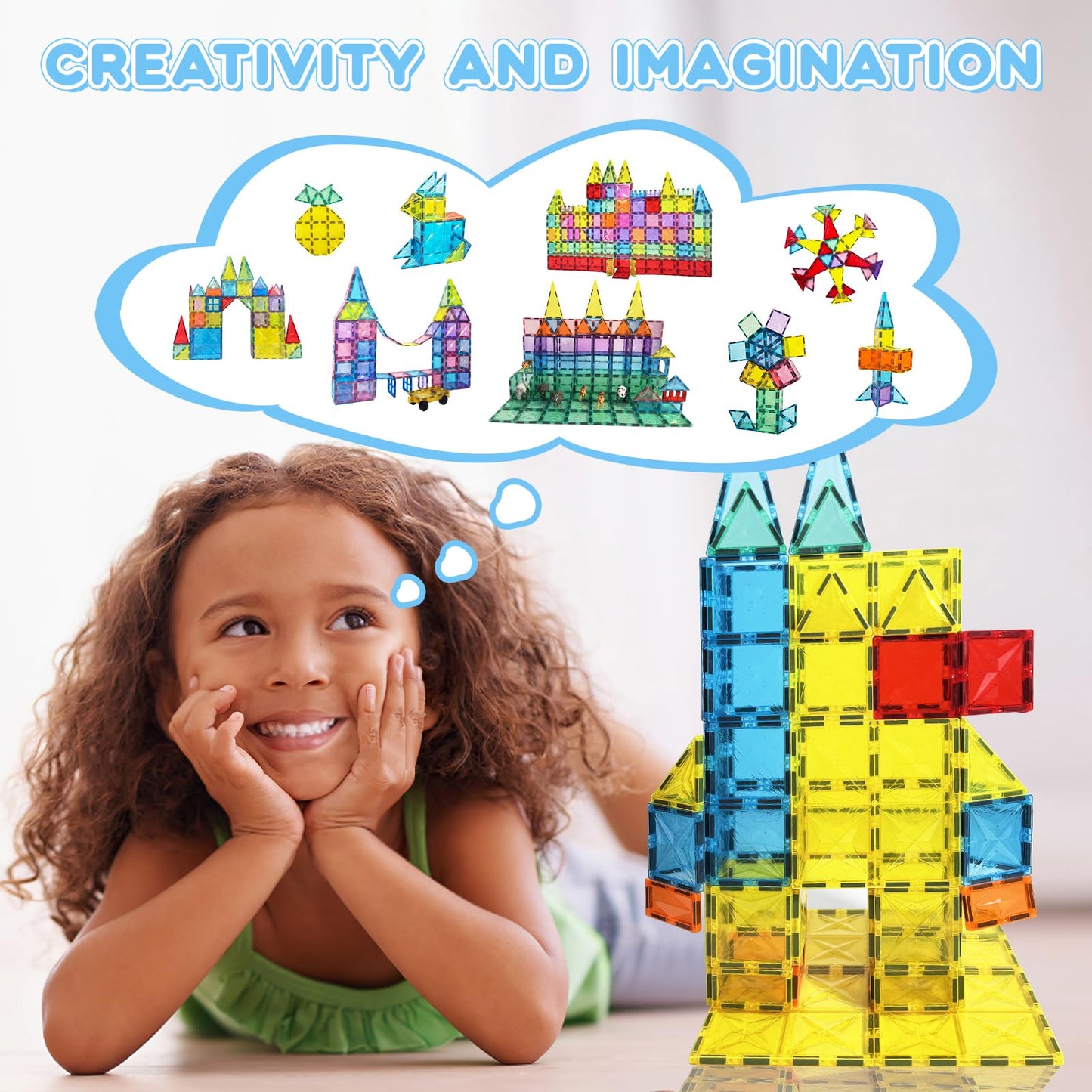 Paaxido Magnetic Tiles 100PCS – 4D Diamond STEM Blocks for Kids 3-8