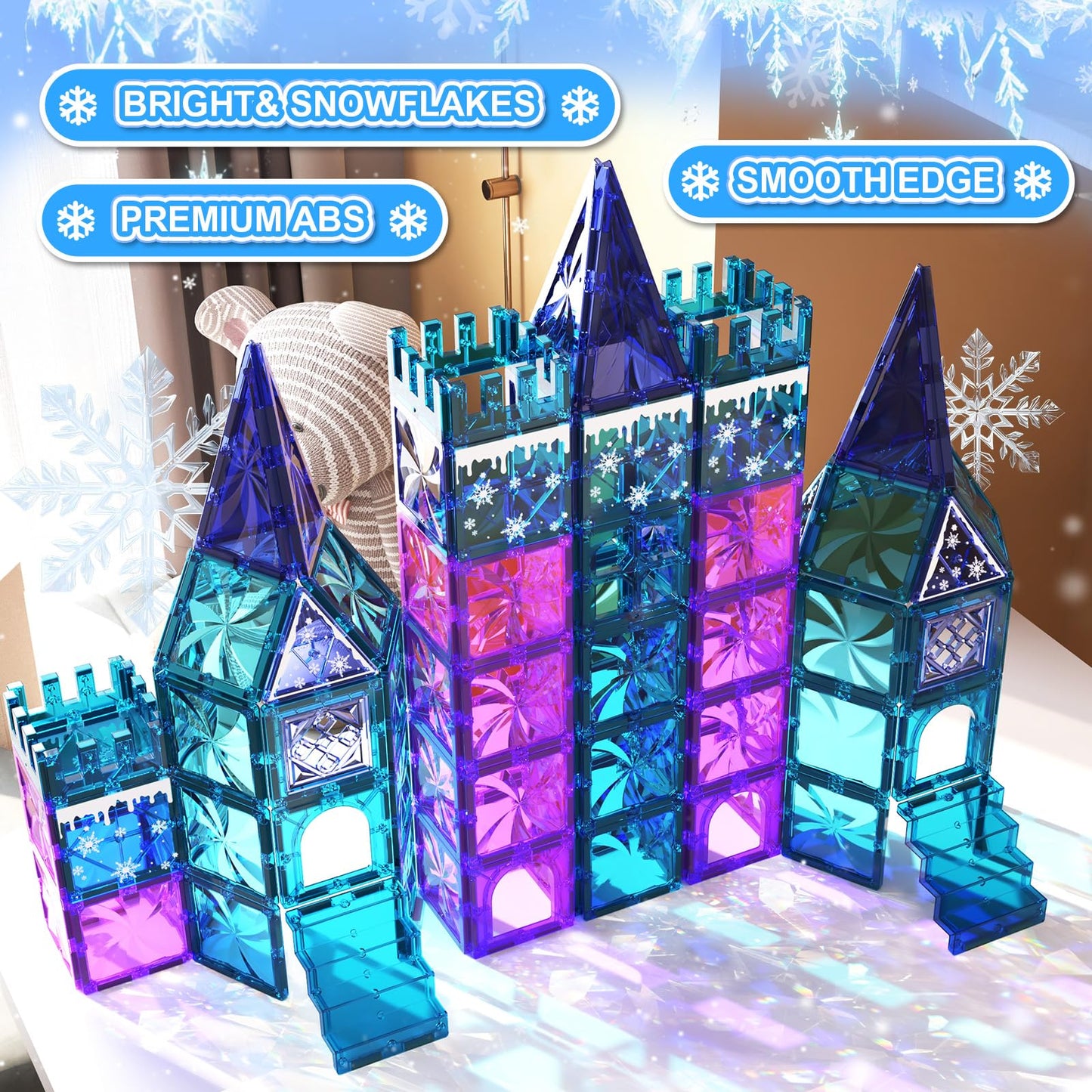 Paaxido Magnetic Tiles 102 Pieces – Diamond Ice Castle Building Blocks for Kids 3-8