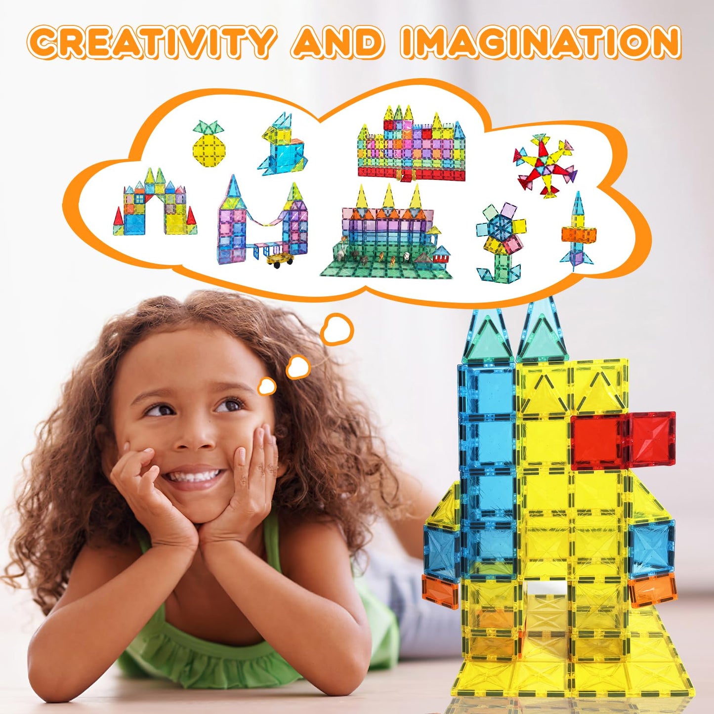 Paaxido 130PCS Magnetic Tiles with 2 Cars – 4D Diamond STEM Building Set