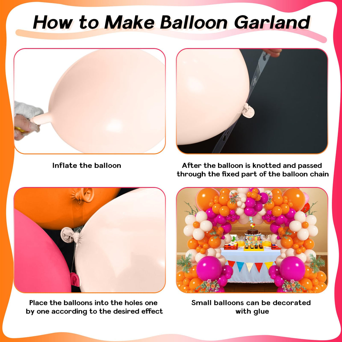 Paayeq Tropical Hawaiian Balloon Garland Arch Kit – Hot Pink, Orange & Peach