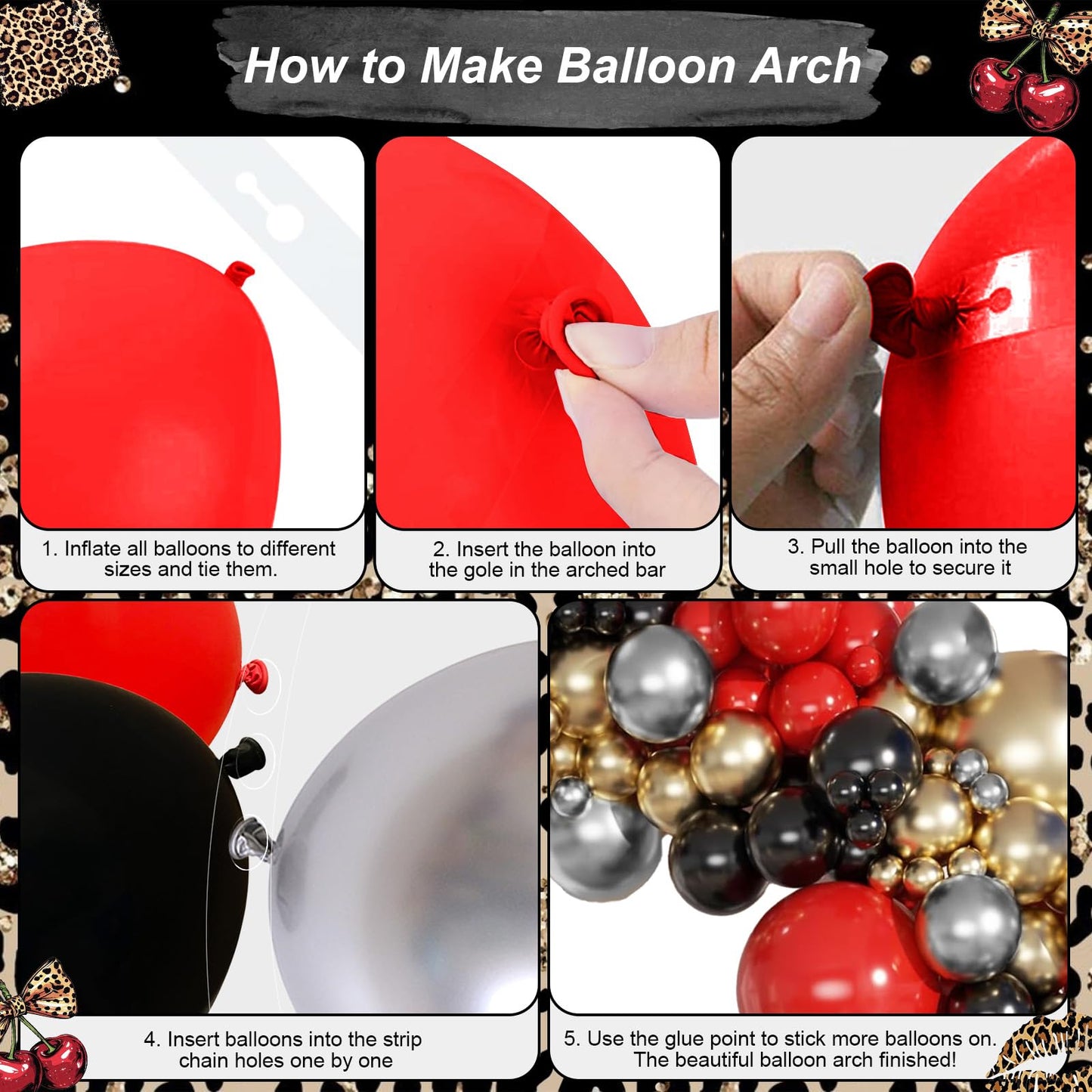 Paayeq Red Black Gold Balloon Arch Garland Kit – Leopard Print Party Decor
