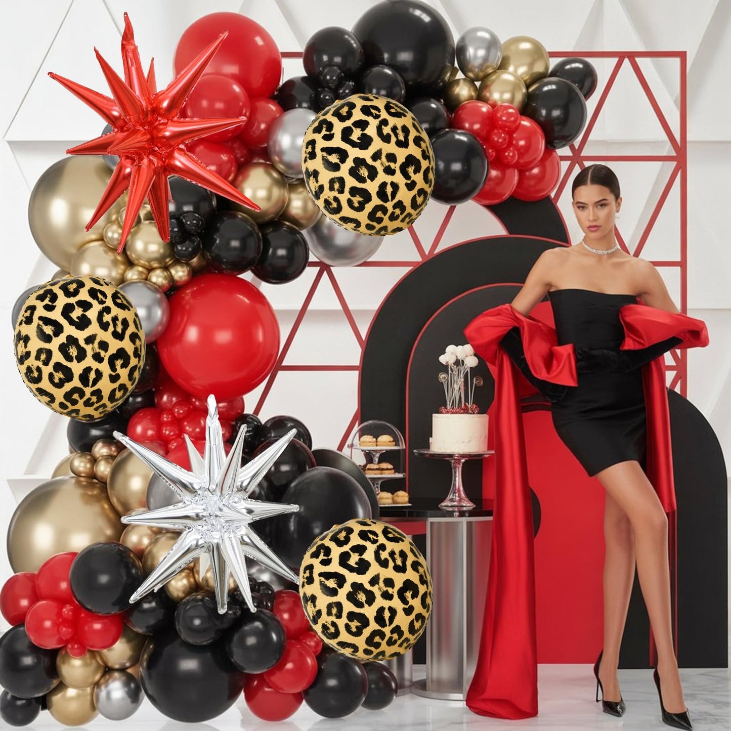 Paayeq Red Black Gold Balloon Arch Garland Kit – Leopard Print Party Decor
