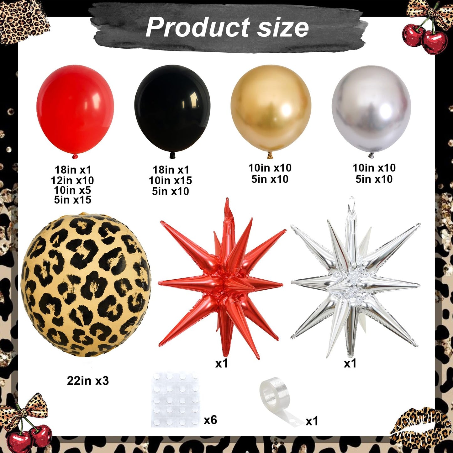 Paayeq Red Black Gold Balloon Arch Garland Kit – Leopard Print Party Decor