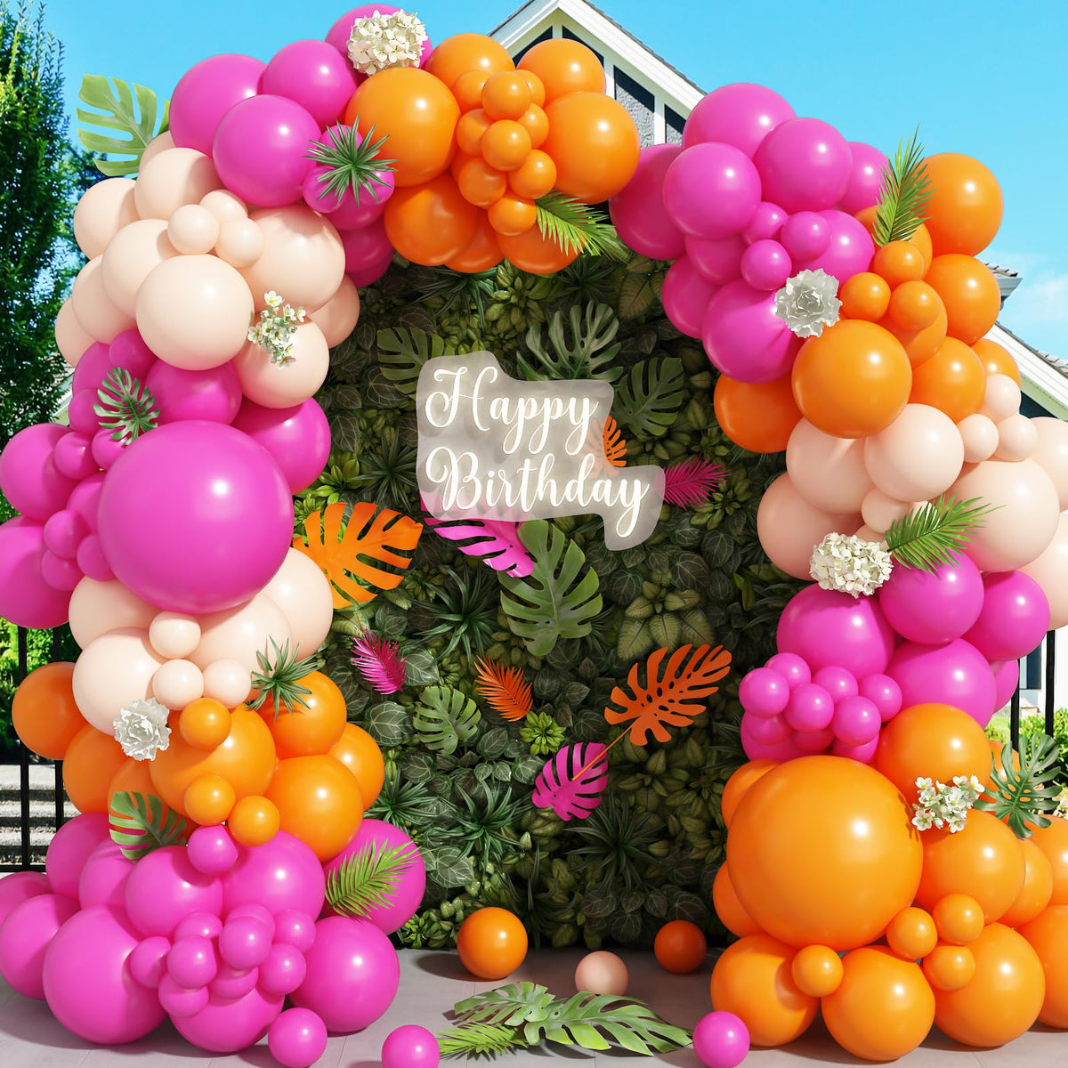 Paayeq Tropical Hawaiian Balloon Garland Arch Kit – Hot Pink, Orange & Peach