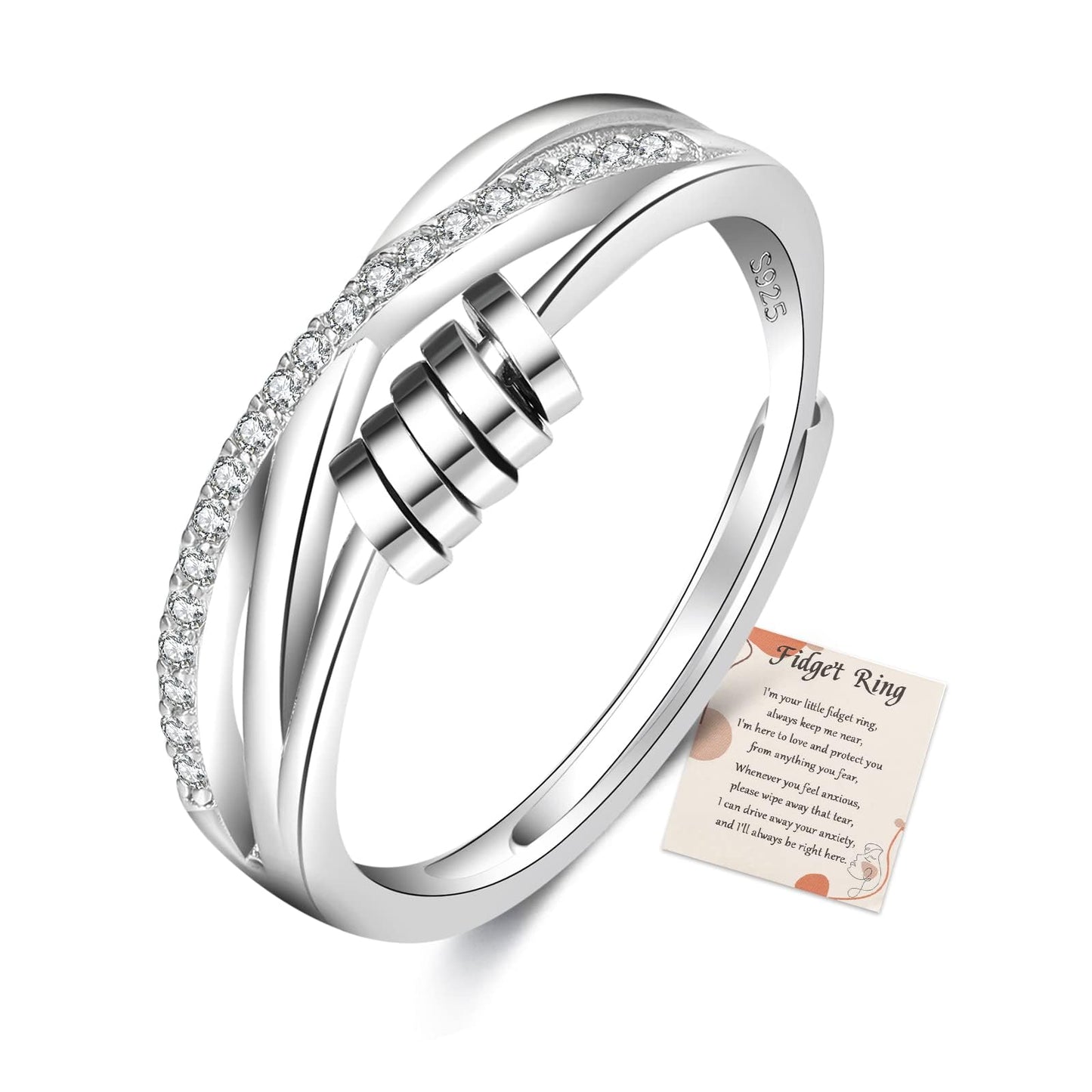 PABBEU Anxiety Ring for Women – 925 Sterling Silver Spinner Fidget Ring