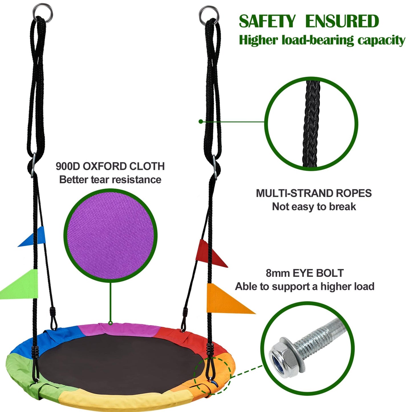 PACEARTH 40-Inch Saucer Tree Swing – 660 lb Capacity, Braided Ropes, Safe Outdoor Swing Seat