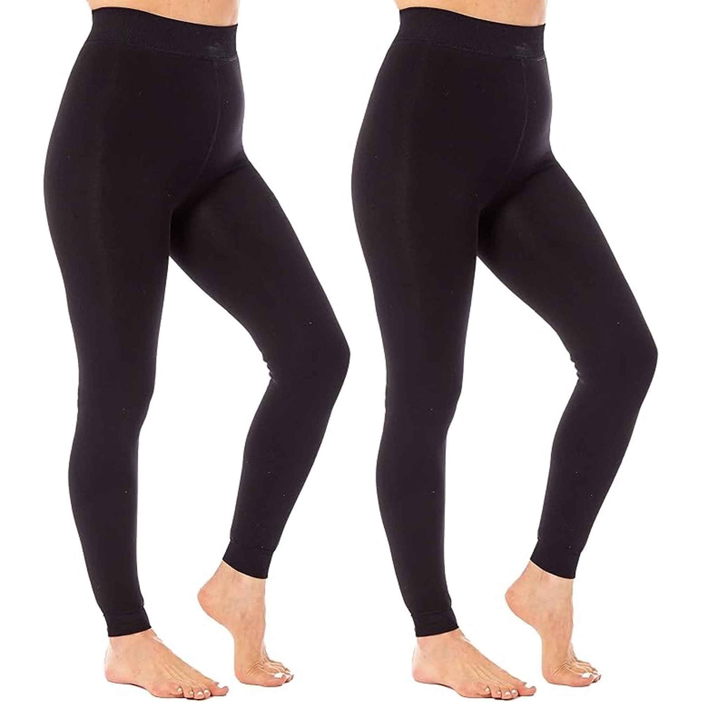 Pack of 2 Womens Ultra Thermal Brushed Black Leggings 140 Denier Warm Stretchy Comfortable Fit Stylish Winter Wear by Heatwave Thermalwear