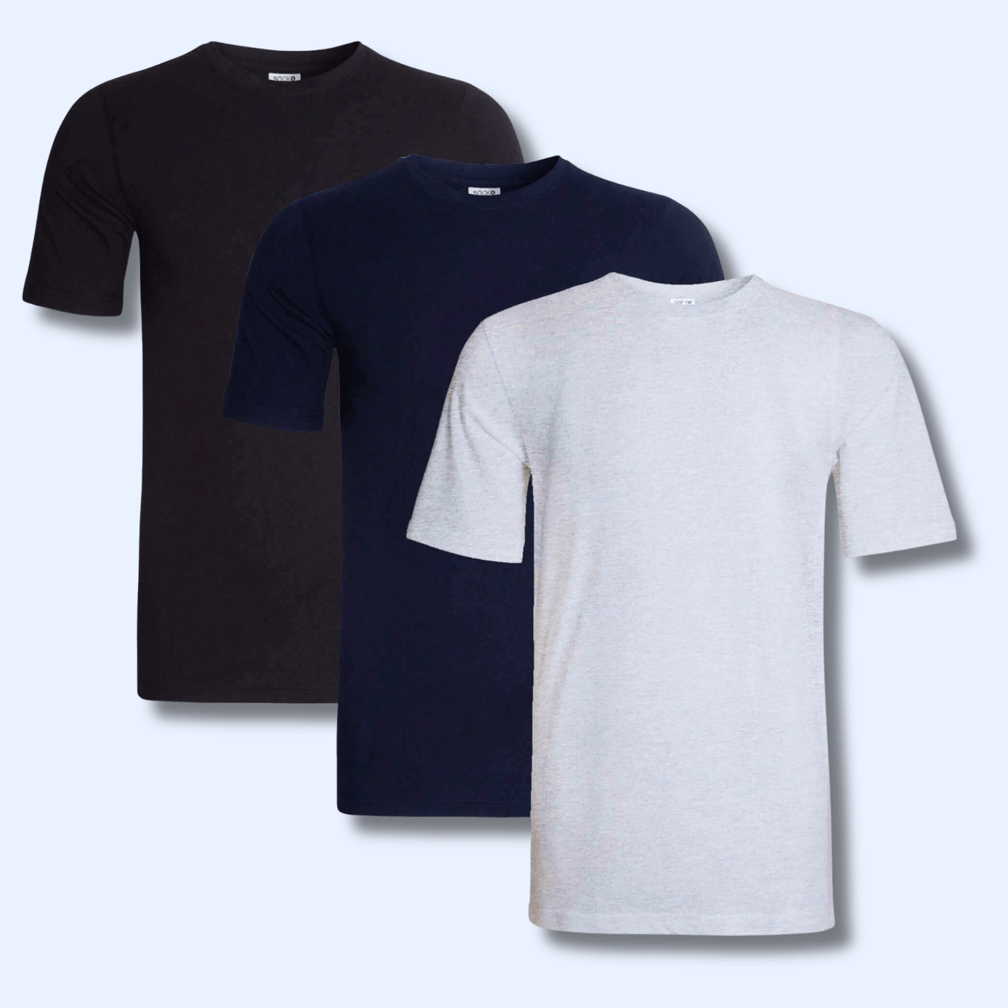 Sock Stack Men's Plain T-Shirts Pack Of 3 Short Sleeve Soft Breathable Cotton Blend