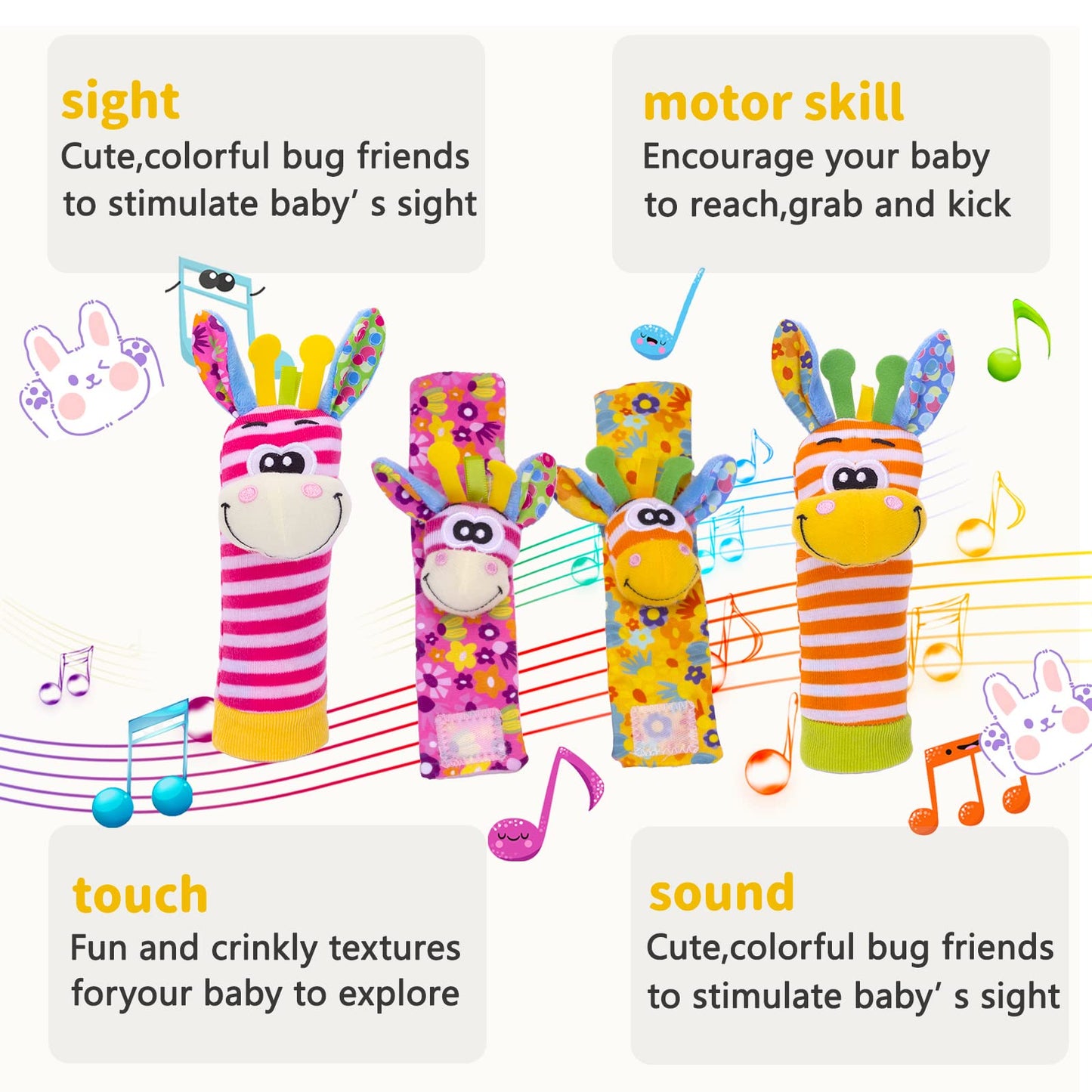 PADONISE Wrist Rattle & Sock Toy Set for Babies | Soft Cotton, Safe, Stimulating 0-3 Years