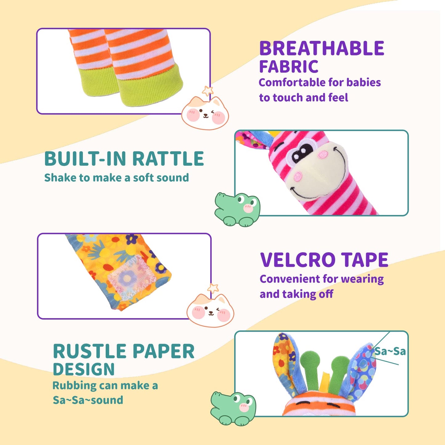 PADONISE Wrist Rattle & Sock Toy Set for Babies | Soft Cotton, Safe, Stimulating 0-3 Years