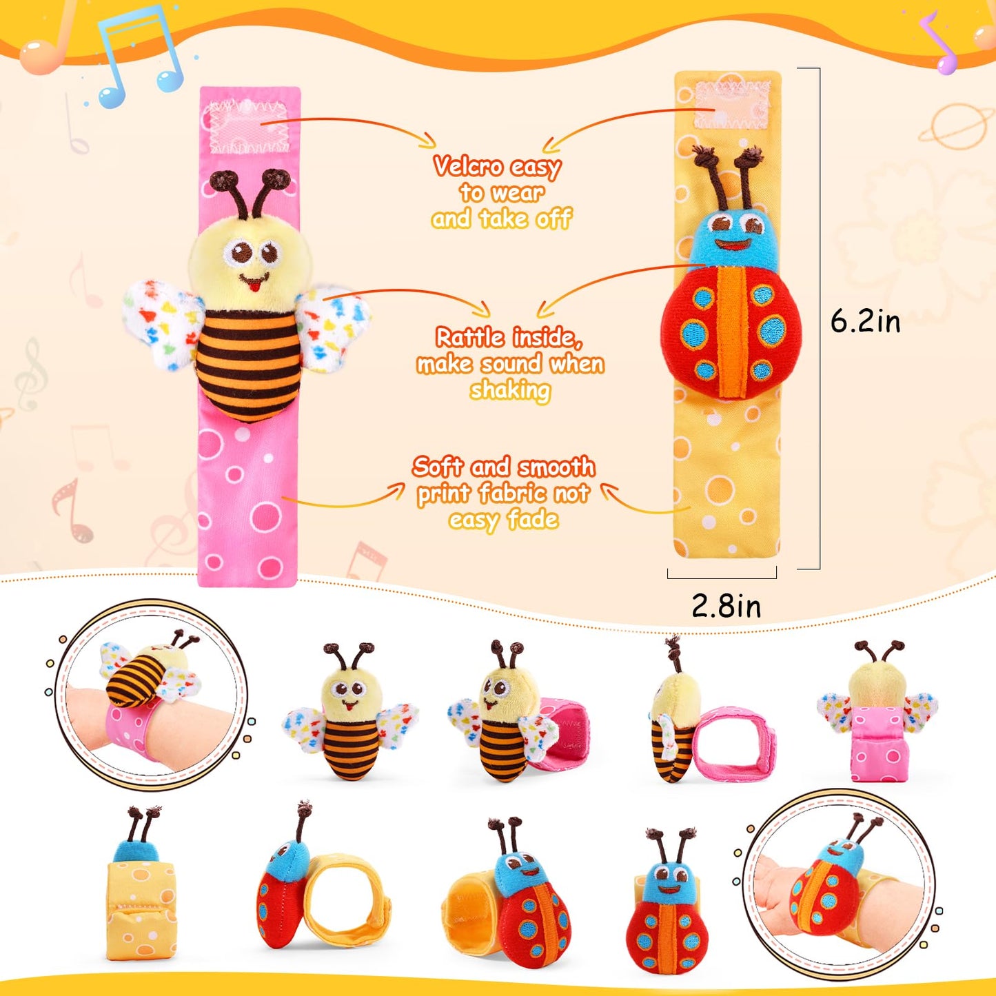 PADONISE Baby Wrist Rattle Socks & Foot Finder Set – 0-12 Months