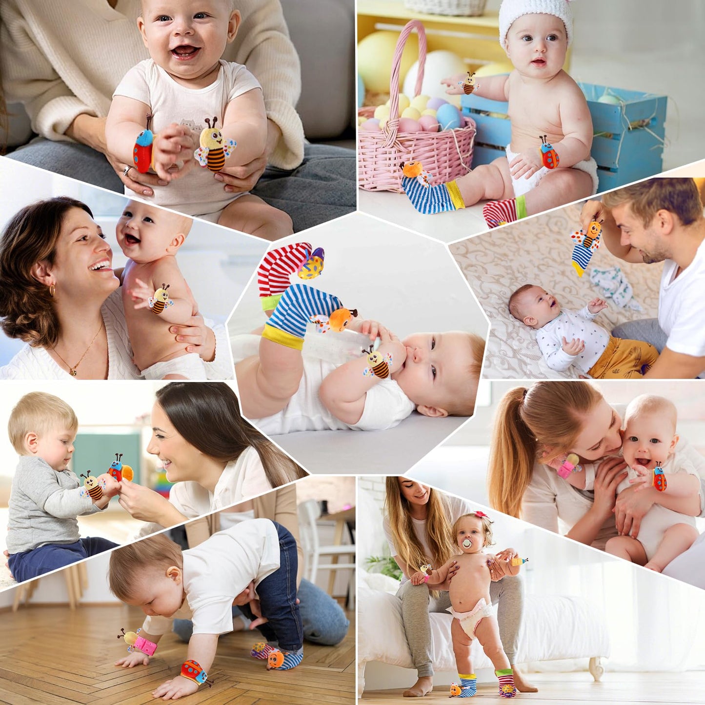 PADONISE Baby Wrist Rattle Socks & Foot Finder Set – 0-12 Months