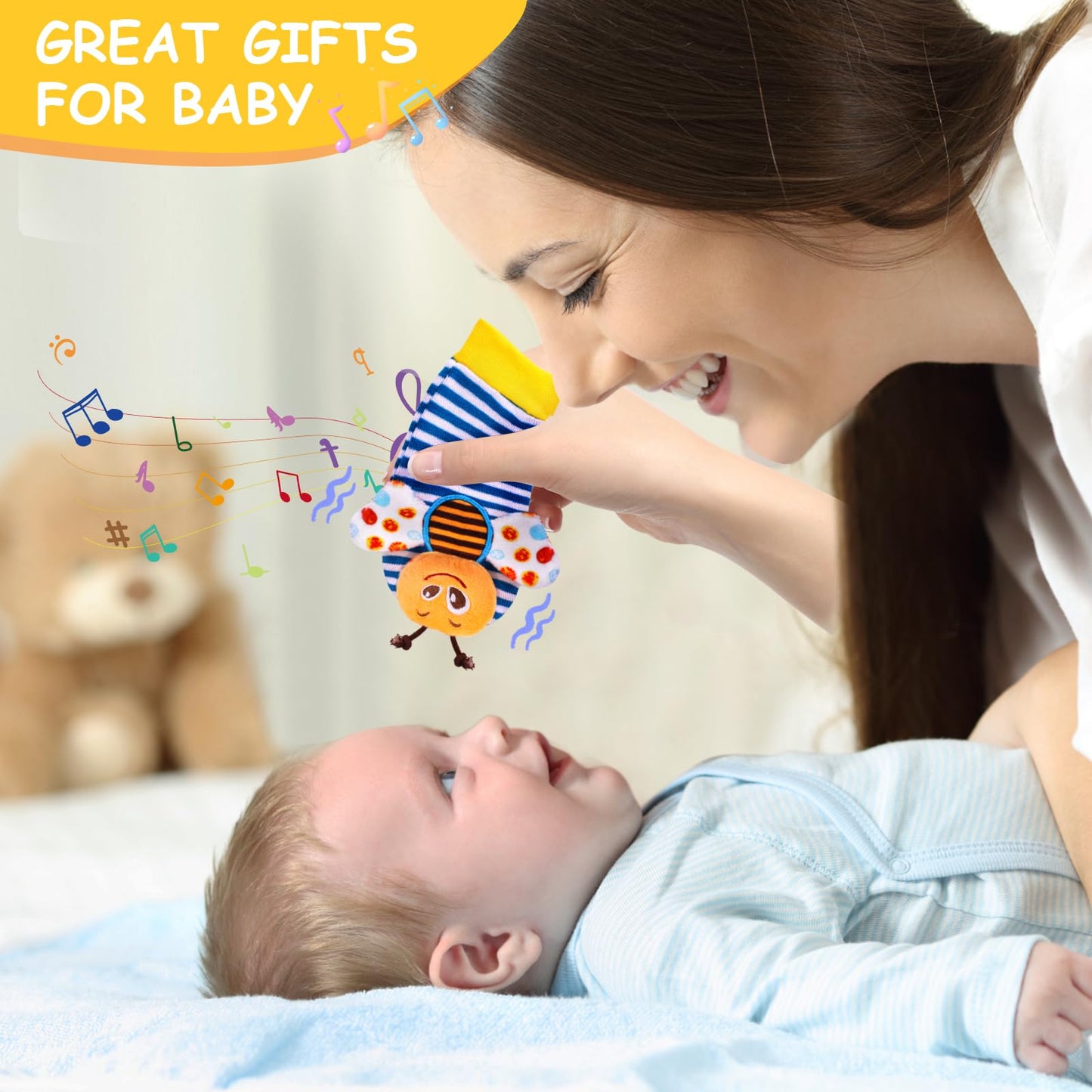 PADONISE Baby Wrist Rattle Socks & Foot Finder Set – 0-12 Months