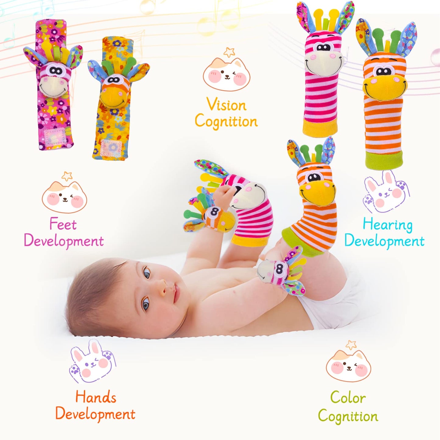 PADONISE Wrist Rattle & Sock Toy Set for Babies | Soft Cotton, Safe, Stimulating 0-3 Years