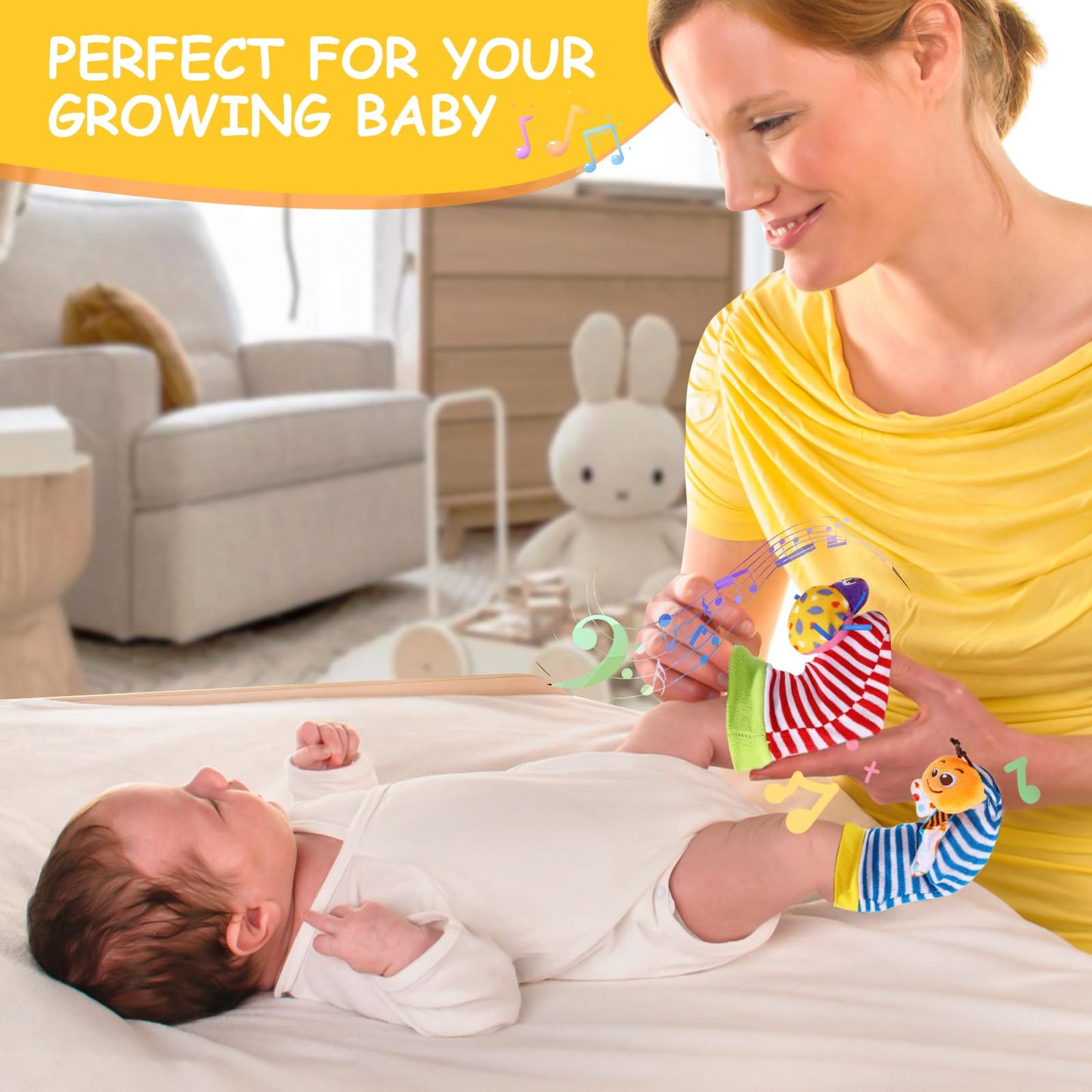 PADONISE Baby Wrist Rattle Socks & Foot Finder Set – 0-12 Months