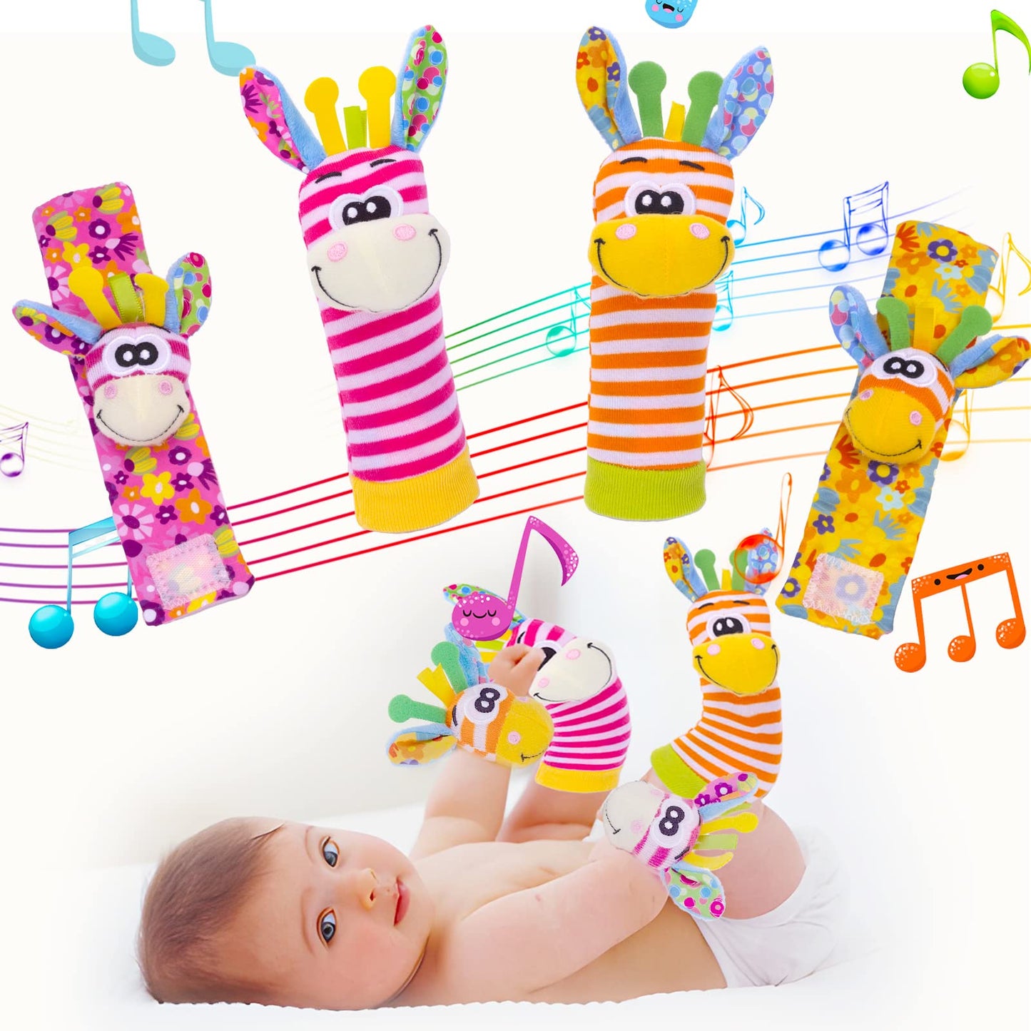 PADONISE Wrist Rattle & Sock Toy Set for Babies | Soft Cotton, Safe, Stimulating 0-3 Years