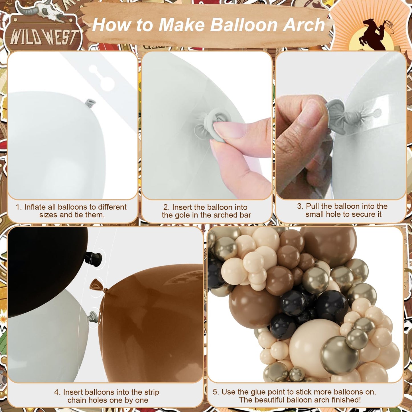 Paayeq Brown & Black Balloon Arch Garland Kit — Western Cowboy Party Decor (92 Latex Balloons)