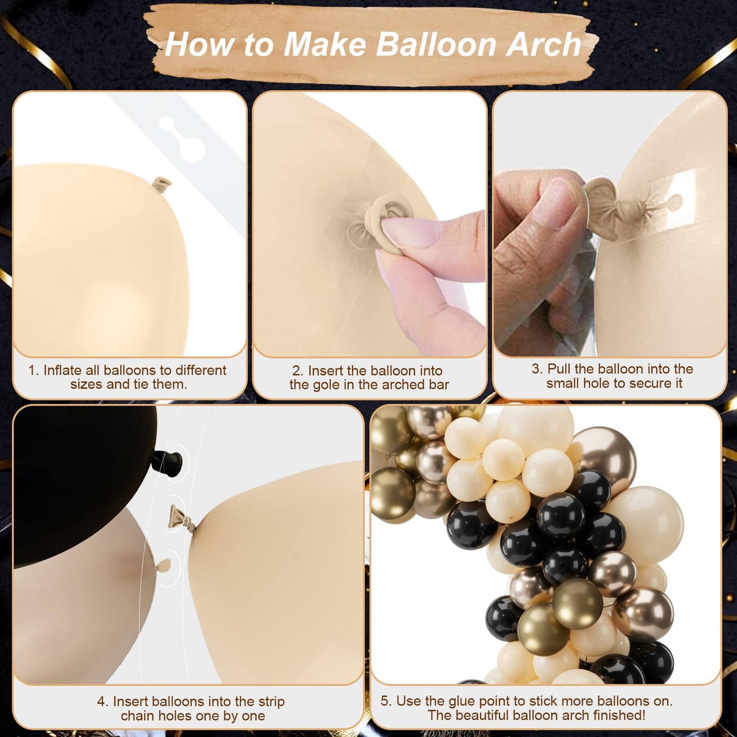 Paeyeq Black and Gold Balloon Arch Kit – Elegant New Year’s Eve & Boho Decor