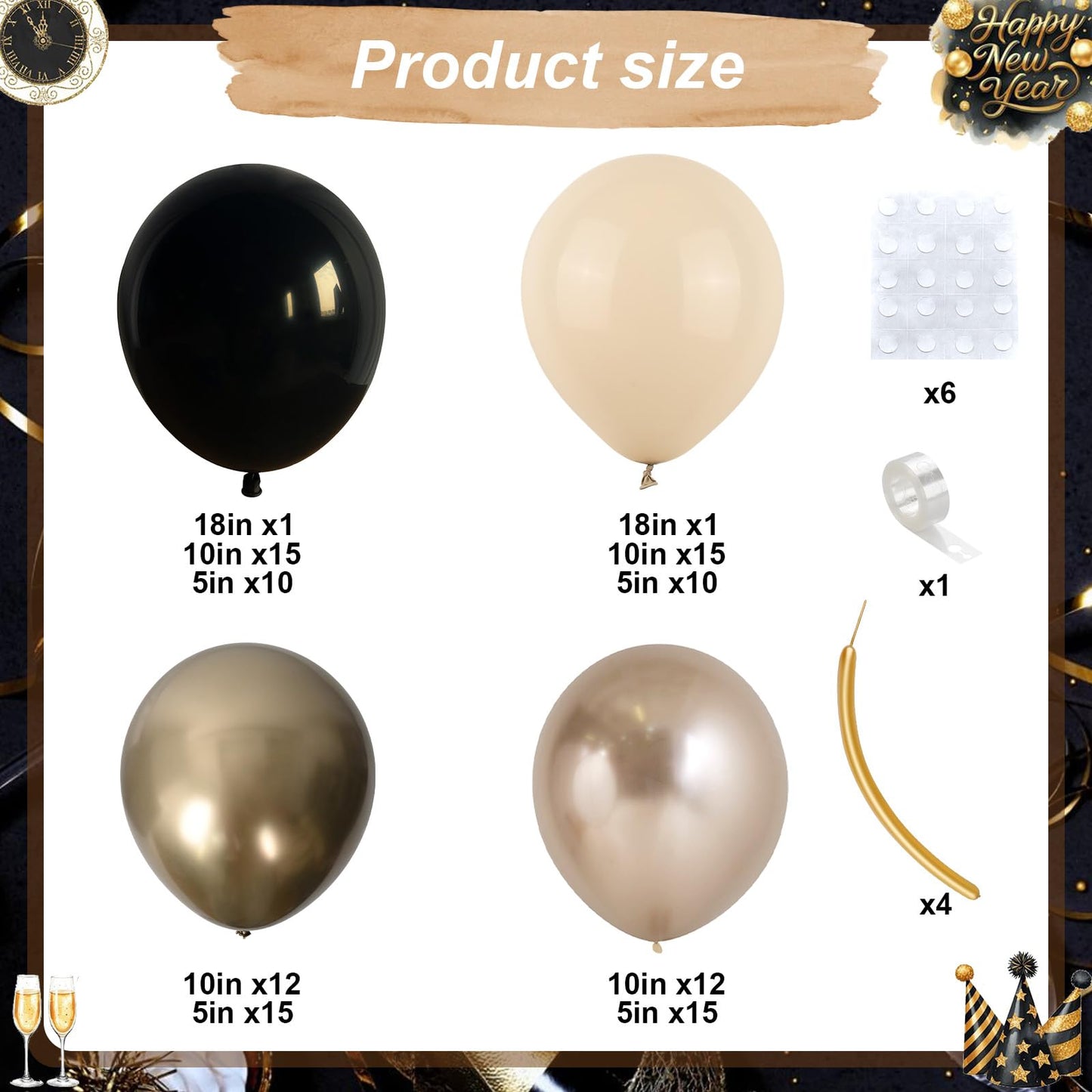 Paeyeq Black and Gold Balloon Arch Kit – Elegant New Year’s Eve & Boho Decor