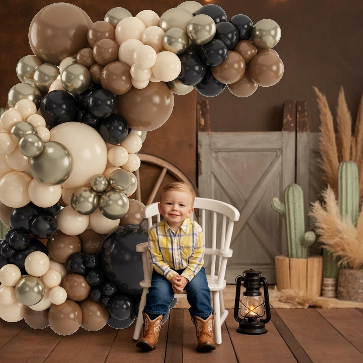 Paayeq Brown & Black Balloon Arch Garland Kit — Western Cowboy Party Decor (92 Latex Balloons)