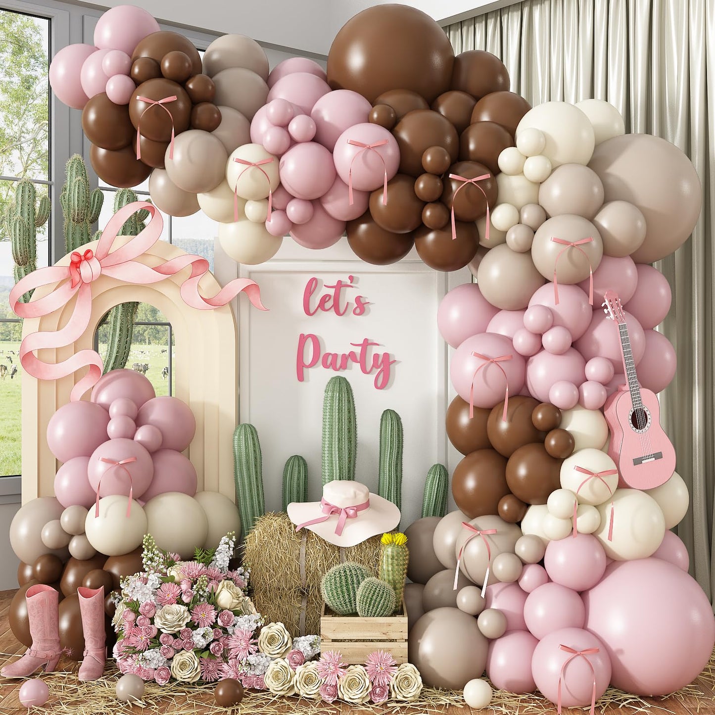 Paayeq Pink Brown Balloon Arch Kit – Dusty Pink & Brown Boho Cowgirl Decor
