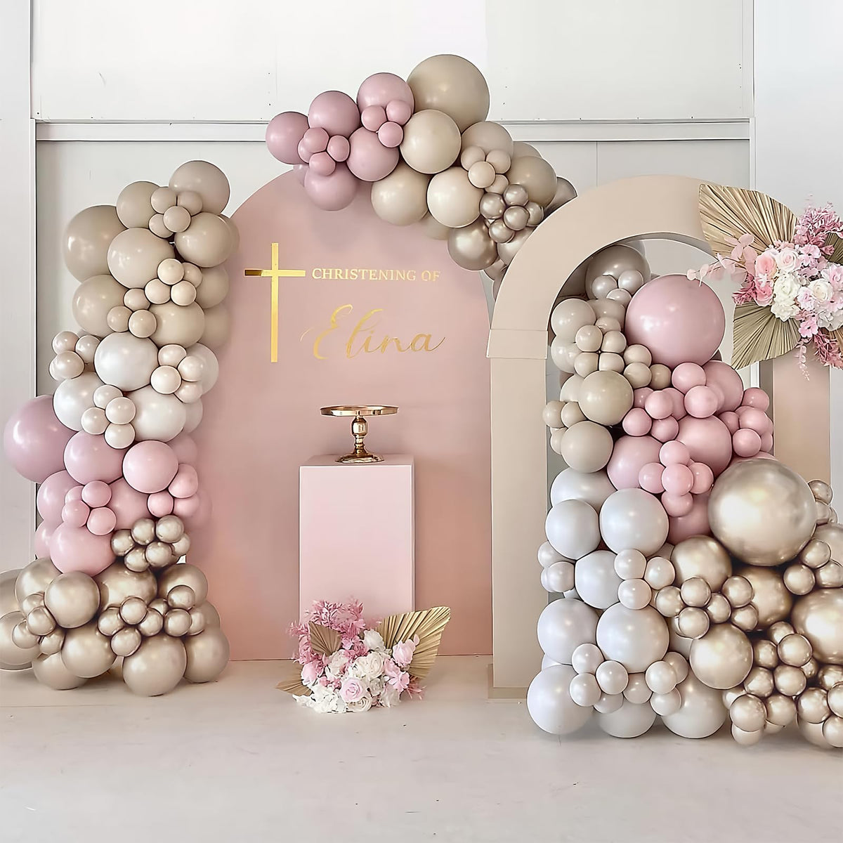 Paeyeq Dusty Pink Balloon Arch Kit – Boho Blush & Champagne Gold Garland