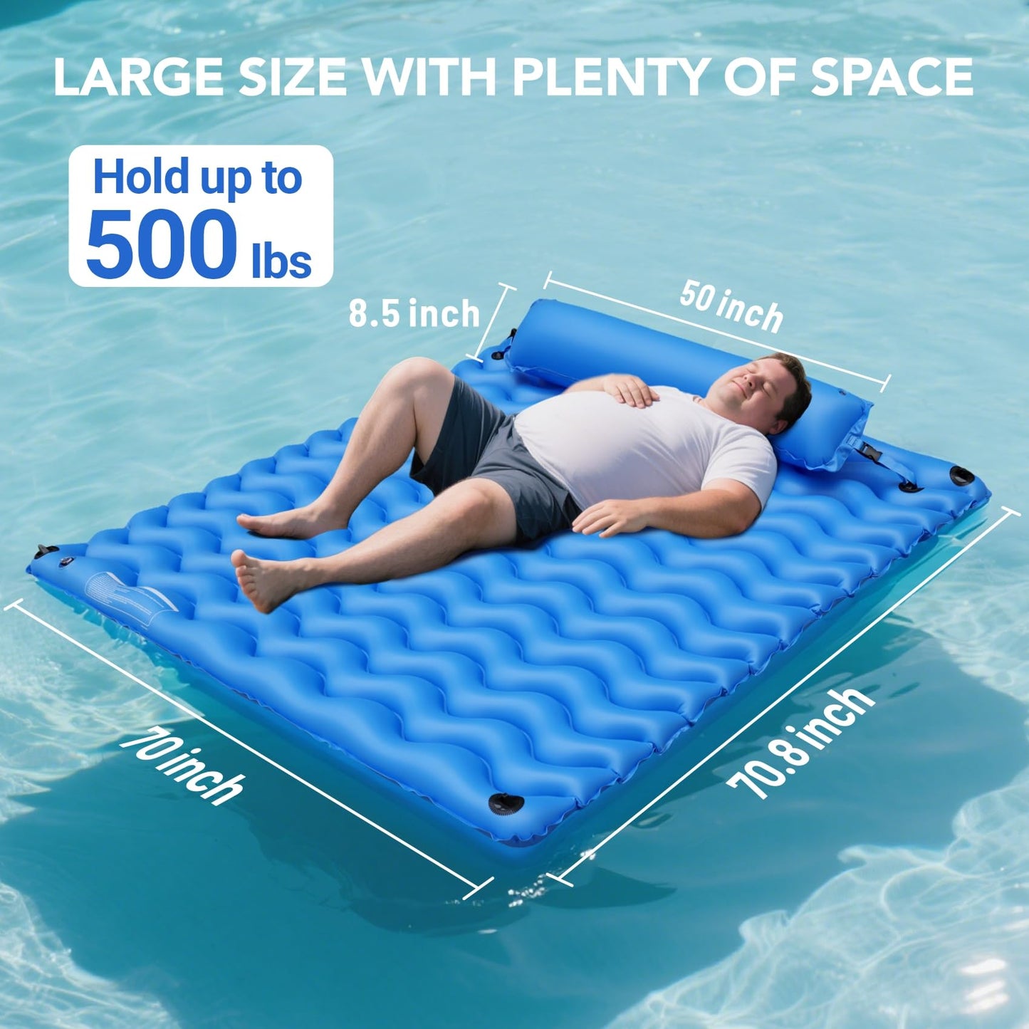 Pafolo 2-Person Inflatable Pool Float – 71x71 in Lounger with Headrest