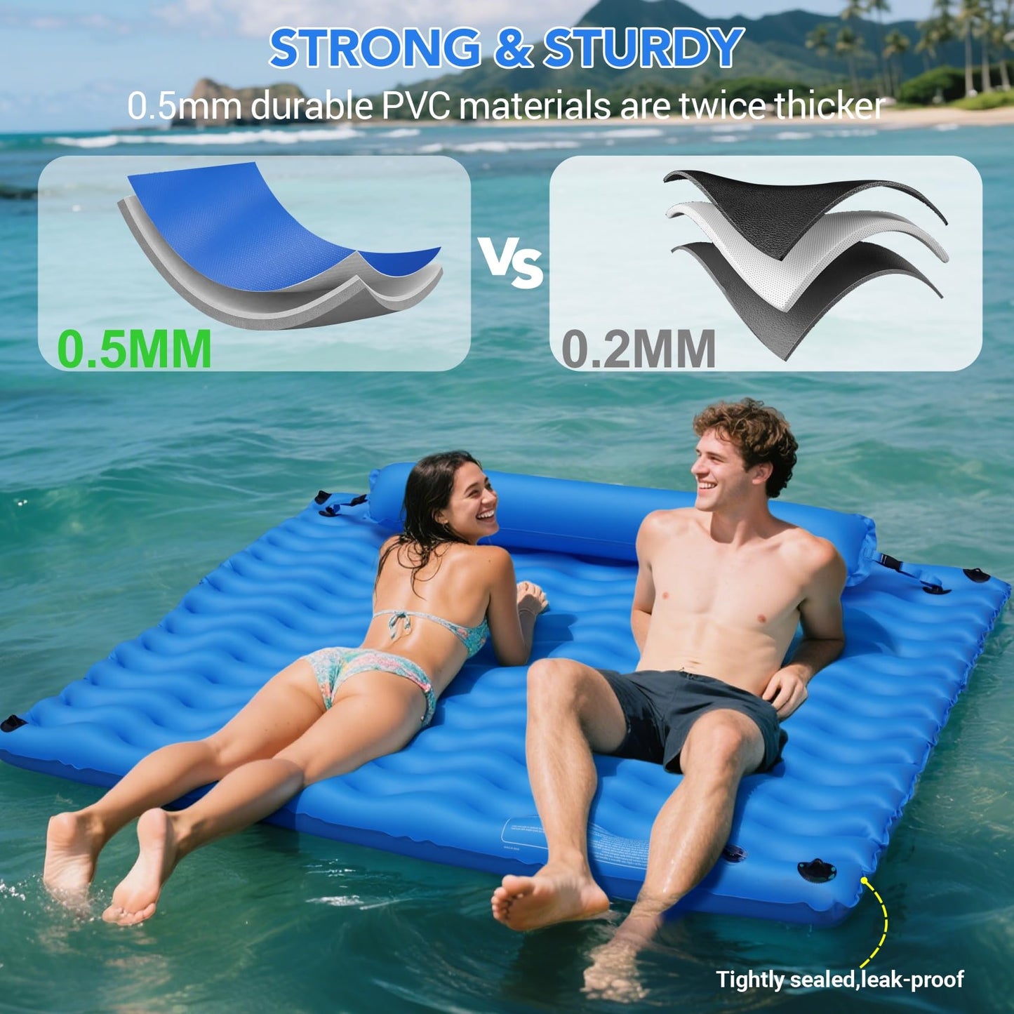 Pafolo 2-Person Inflatable Pool Float – 71x71 in Lounger with Headrest