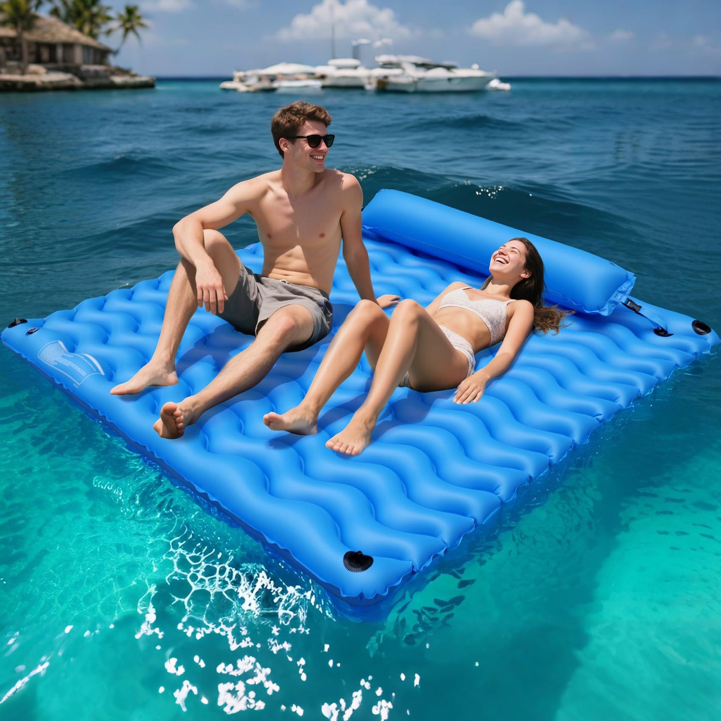 Pafolo 2-Person Inflatable Pool Float – 71x71 in Lounger with Headrest