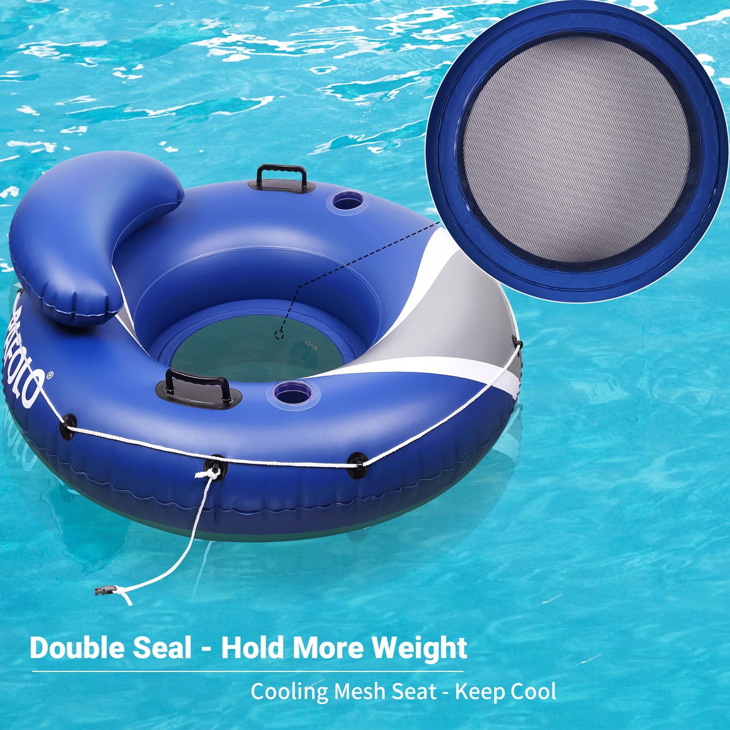 Pafolo 53-Inch River Tube - Heavy-Duty Inflatable Float with Mesh Seat & Hyper-Flate Valve