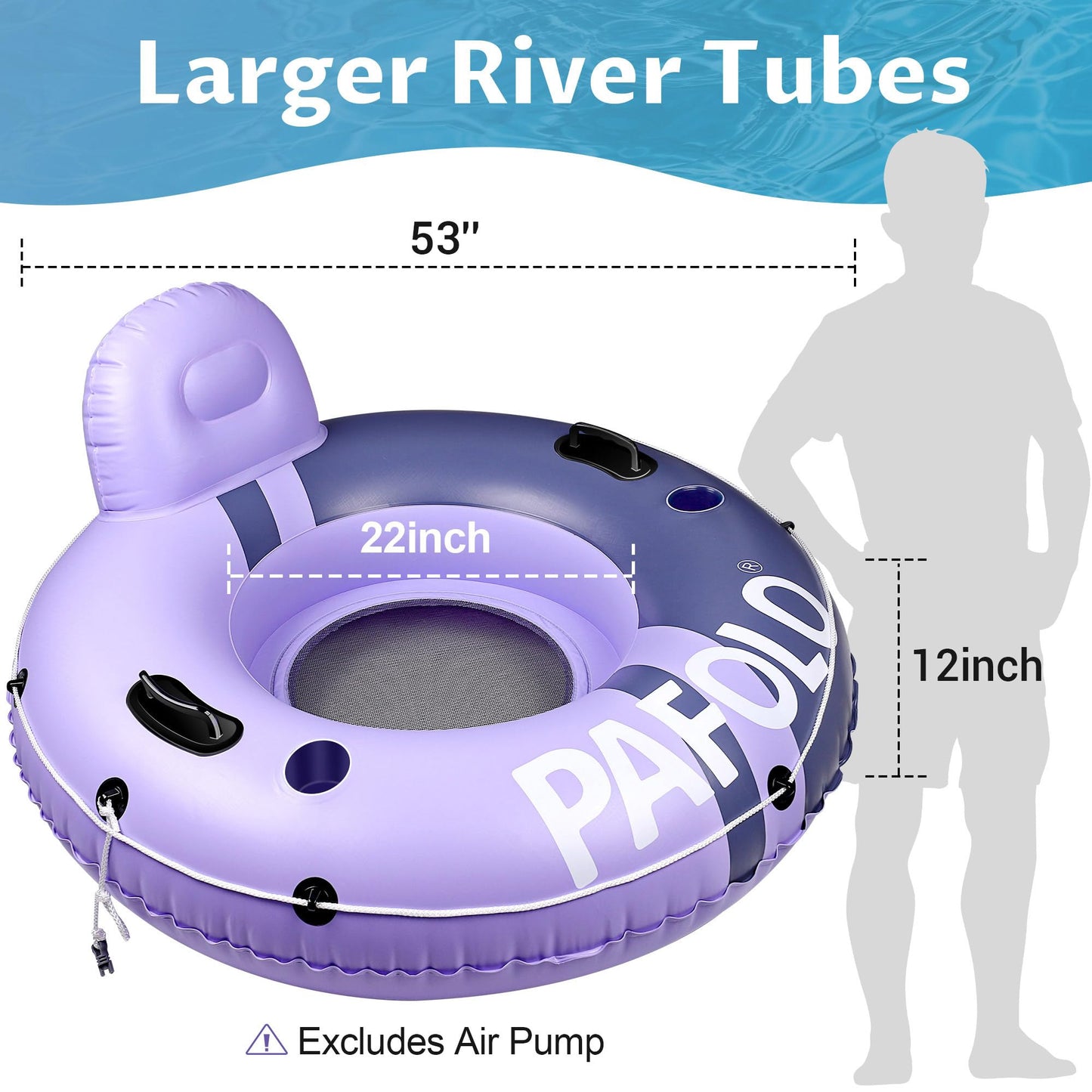 Pafolo River Tubes – 53” Heavy-Duty Inflatable Float for Calm Waters