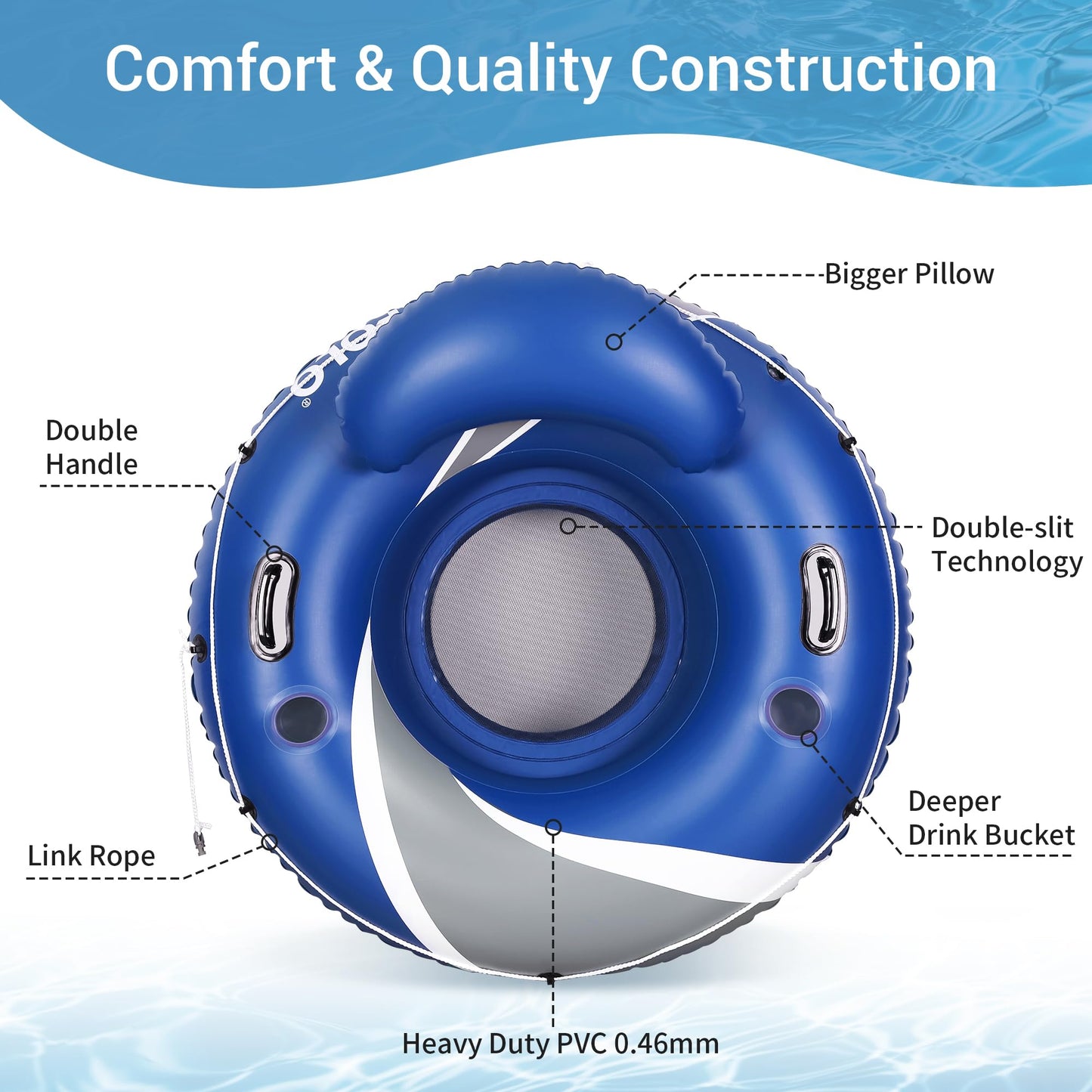 Pafolo 53-Inch River Tube - Heavy-Duty Inflatable Float with Mesh Seat & Hyper-Flate Valve