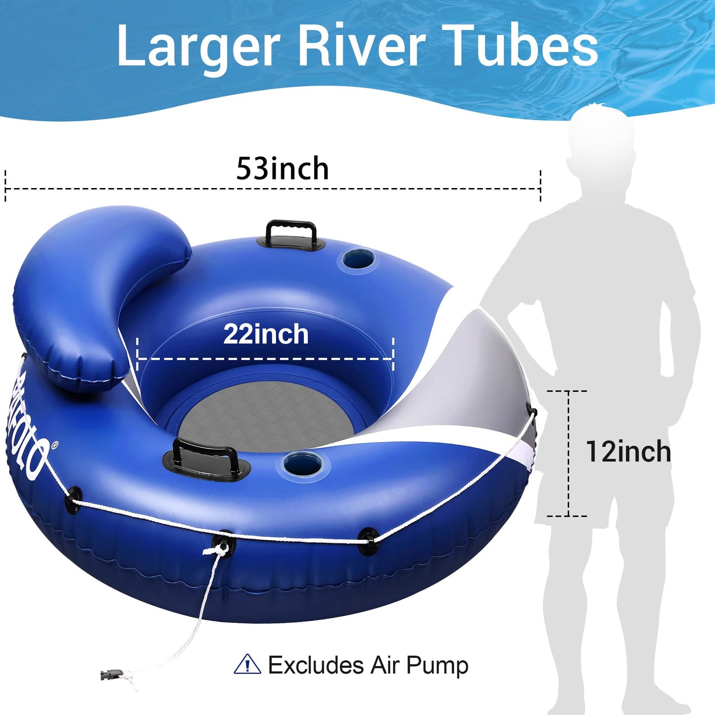Pafolo 53-Inch River Tube - Heavy-Duty Inflatable Float with Mesh Seat & Hyper-Flate Valve