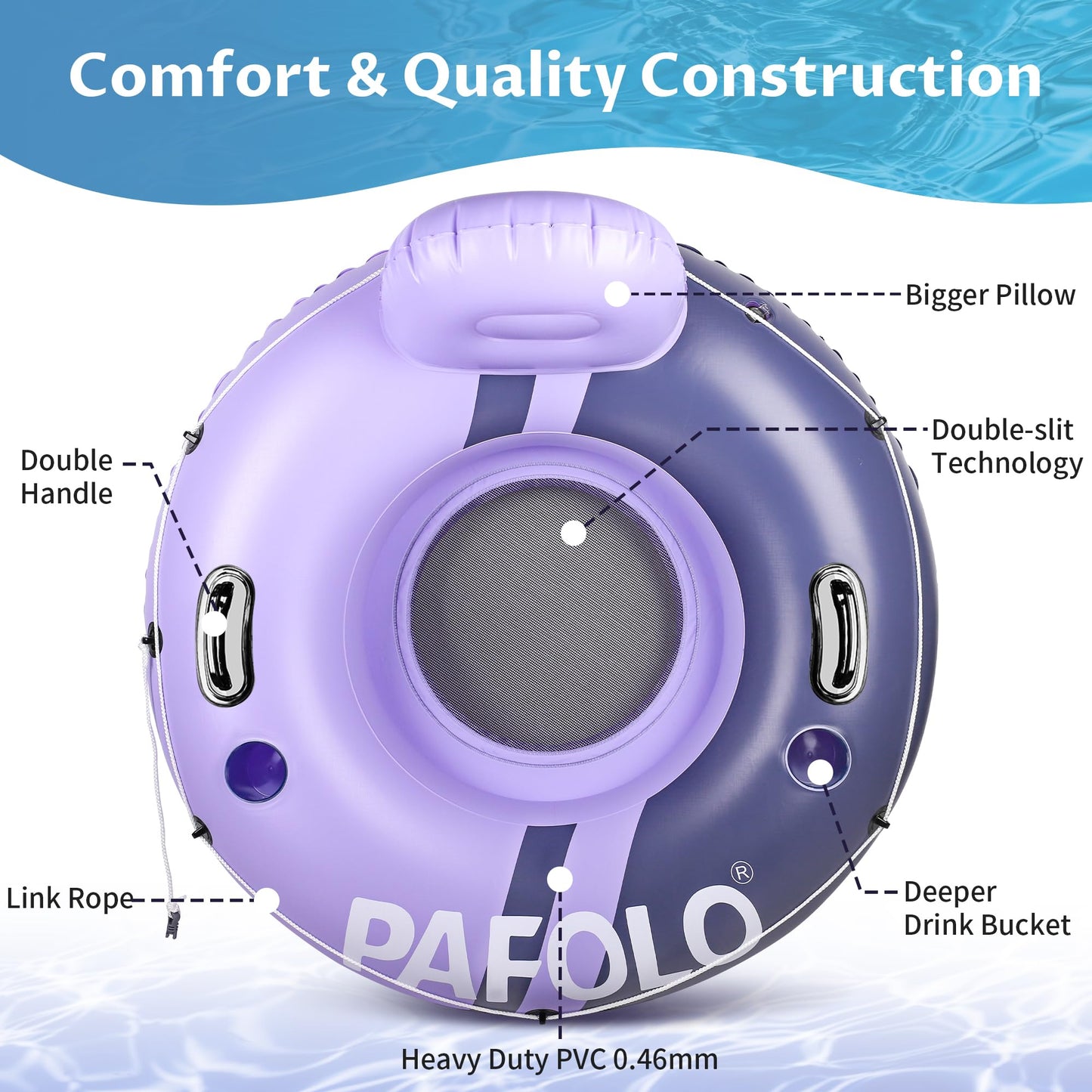 Pafolo River Tubes – 53” Heavy-Duty Inflatable Float for Calm Waters