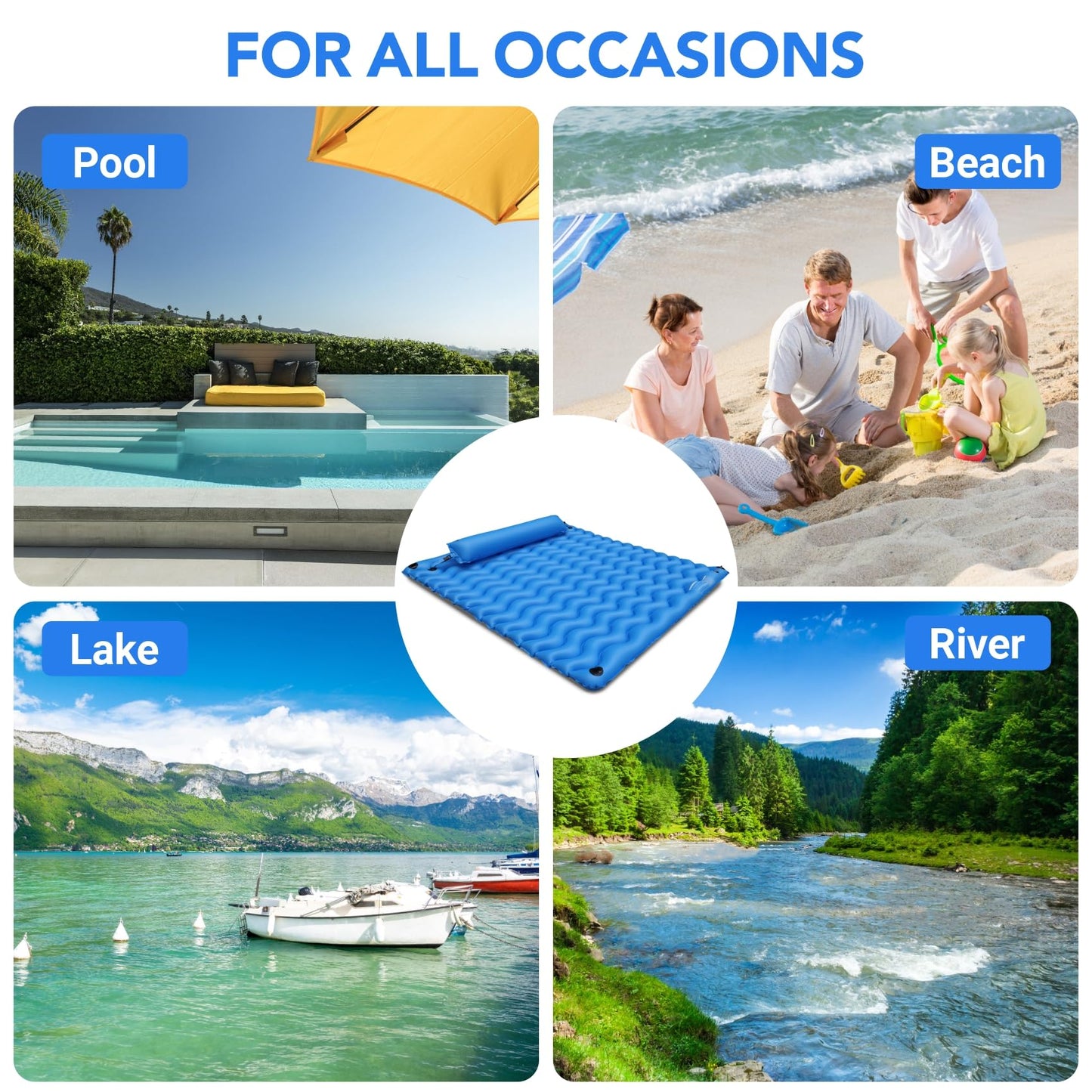Pafolo 2-Person Inflatable Pool Float – 71x71 in Lounger with Headrest