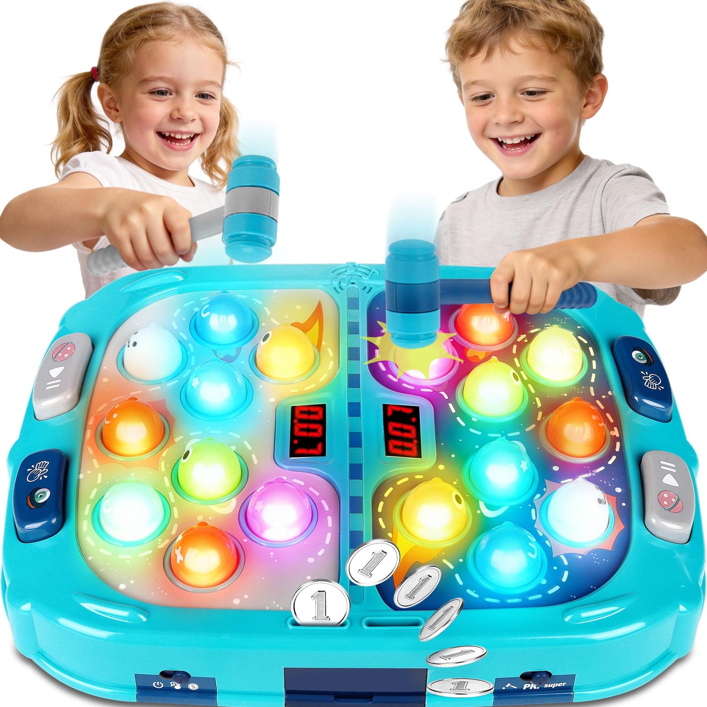 Pafolo Whack Game Mole — 2-Player Toy, 9 Speed Levels, 54 Levels, 5 Modes, Lights & Sounds
