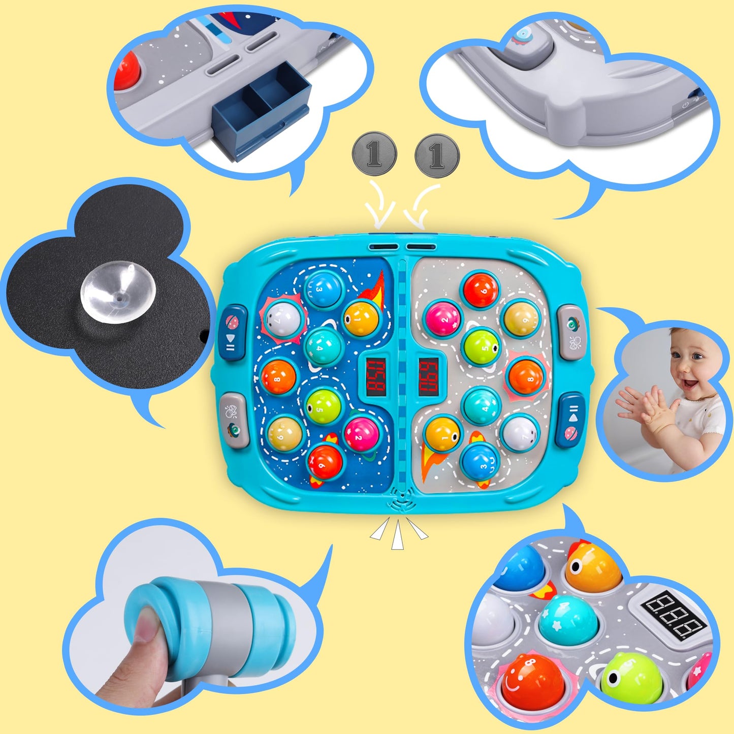 Pafolo Whack Game Mole — 2-Player Toy, 9 Speed Levels, 54 Levels, 5 Modes, Lights & Sounds