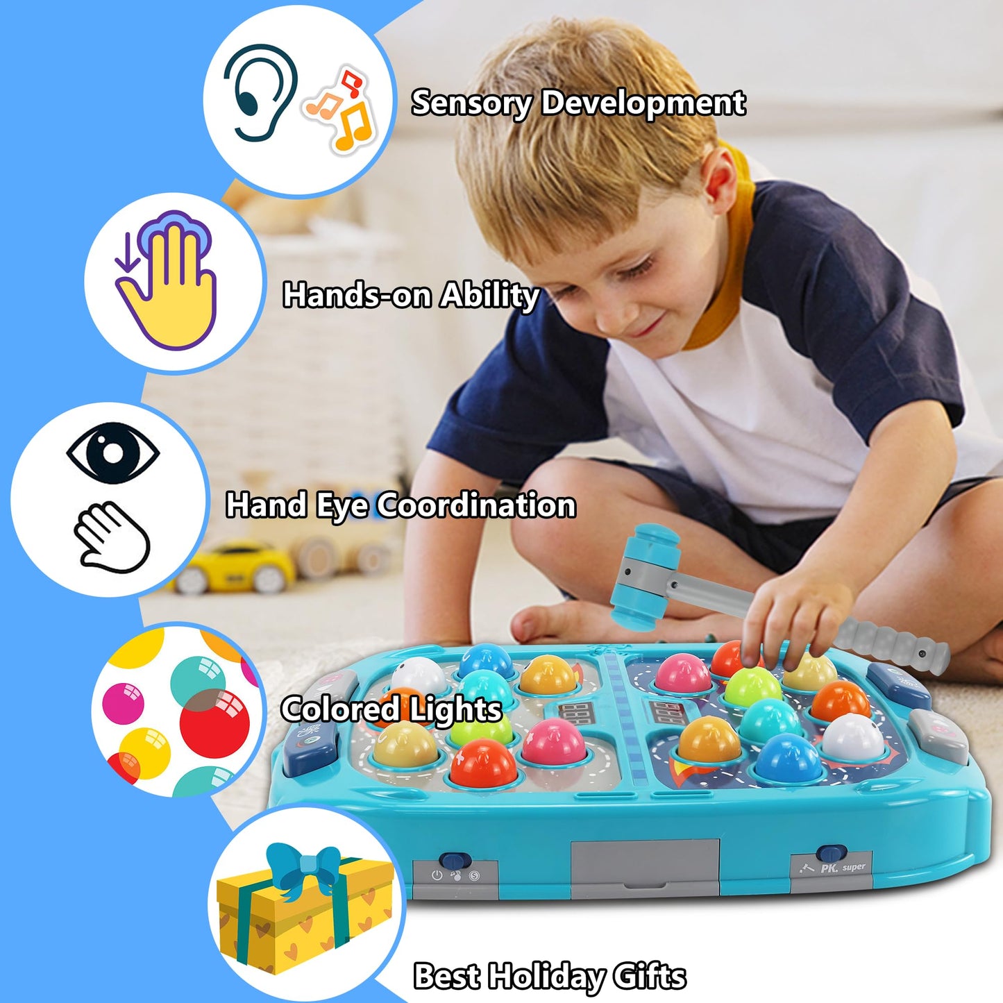 Pafolo Whack Game Mole — 2-Player Toy, 9 Speed Levels, 54 Levels, 5 Modes, Lights & Sounds