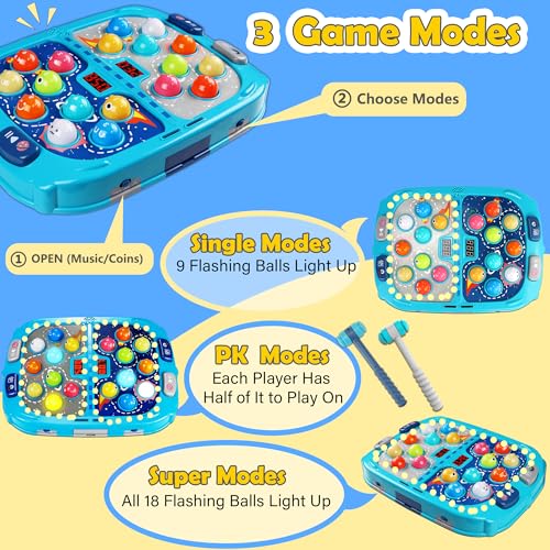 Pafolo Whack Game Mole — 2-Player Toy, 9 Speed Levels, 54 Levels, 5 Modes, Lights & Sounds