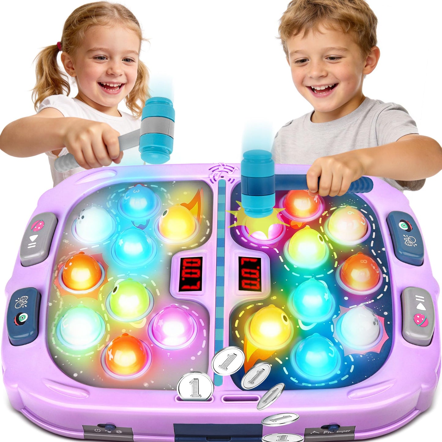 Pafolo Whack Mole – 2-Player Kids Toy with Lights and Sounds, 11x15in, 54 Levels, 9 Speeds, 5 Modes