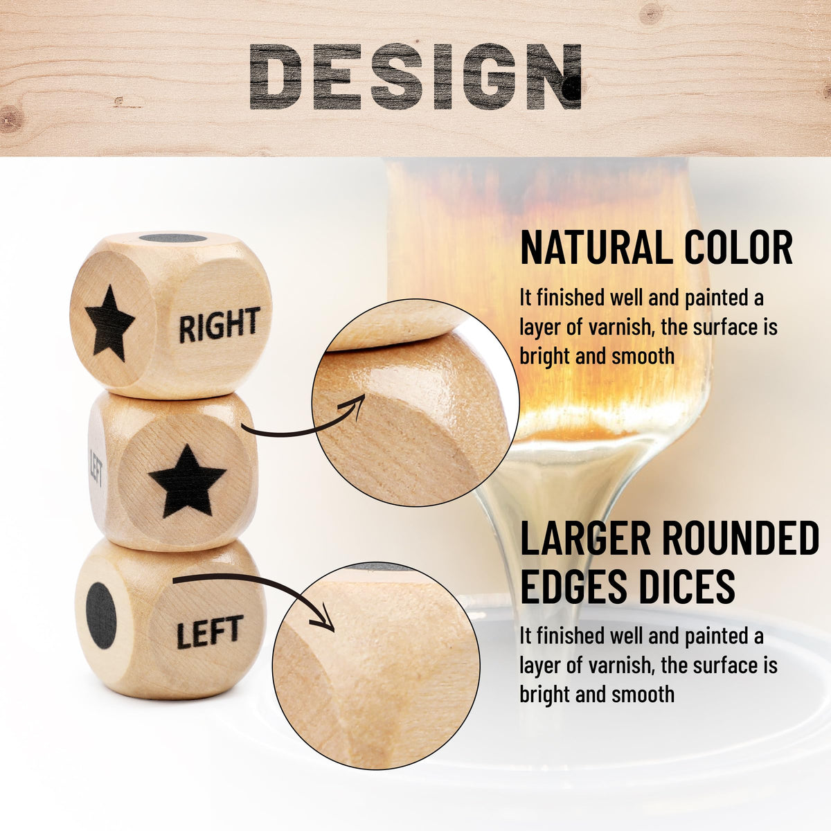 Pagather Left Right Roll Dice Game Set – 3 Wooden Dice, 48 Color Chips, Travel Box