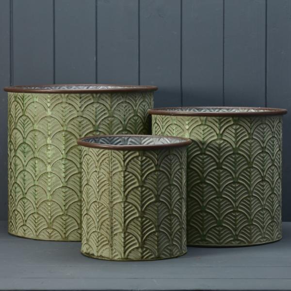 Set of Three Zinc Vintage Green Planters