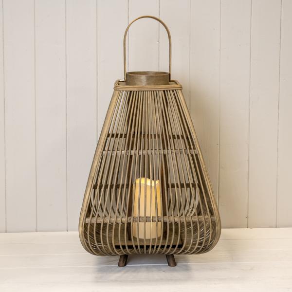 Large Bamboo Lantern with LED Candle H48  D33cm