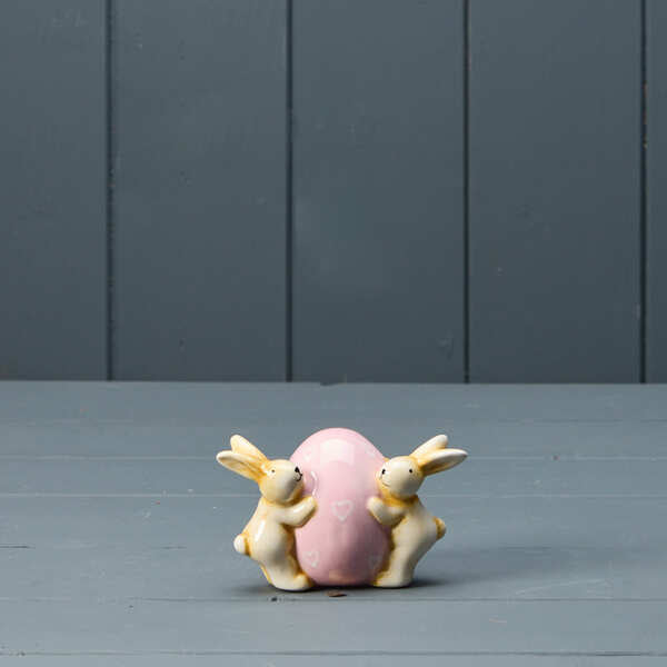 Ceramic Rabbits Pink Egg H6.2 W11.2 D7