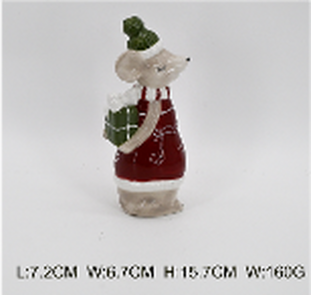 Ceramic Mouse with Present Red Large