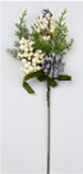 White Berry Pick with Green Ribbon