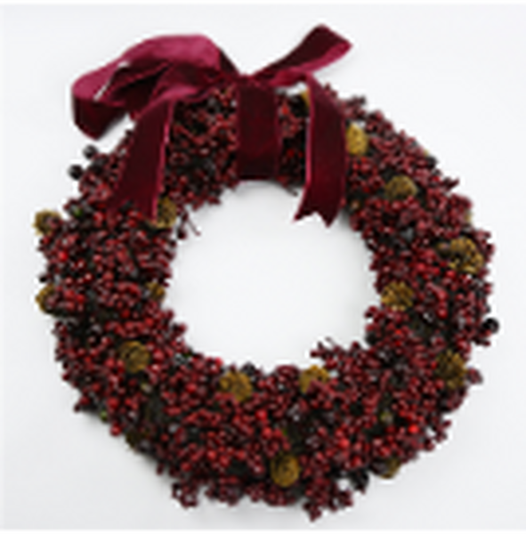 Luxury Wreath Burgundy Berry with Mini Pinecone and Velvet Ribbon Bow Large